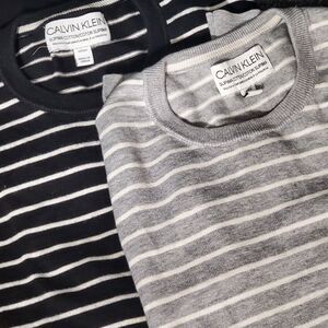Calvin Klein Striped Supima Cotton Crewneck Sweater Mens Small Lot Of 2 Preppy
